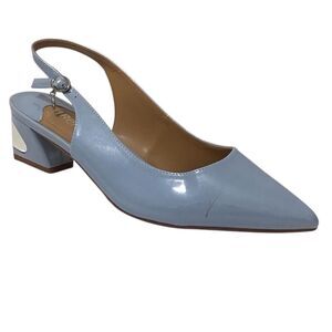 J. Renee Shayanne Blue Metallic Sling Back Pumps Block Heel Shoes Size 8 1/2W